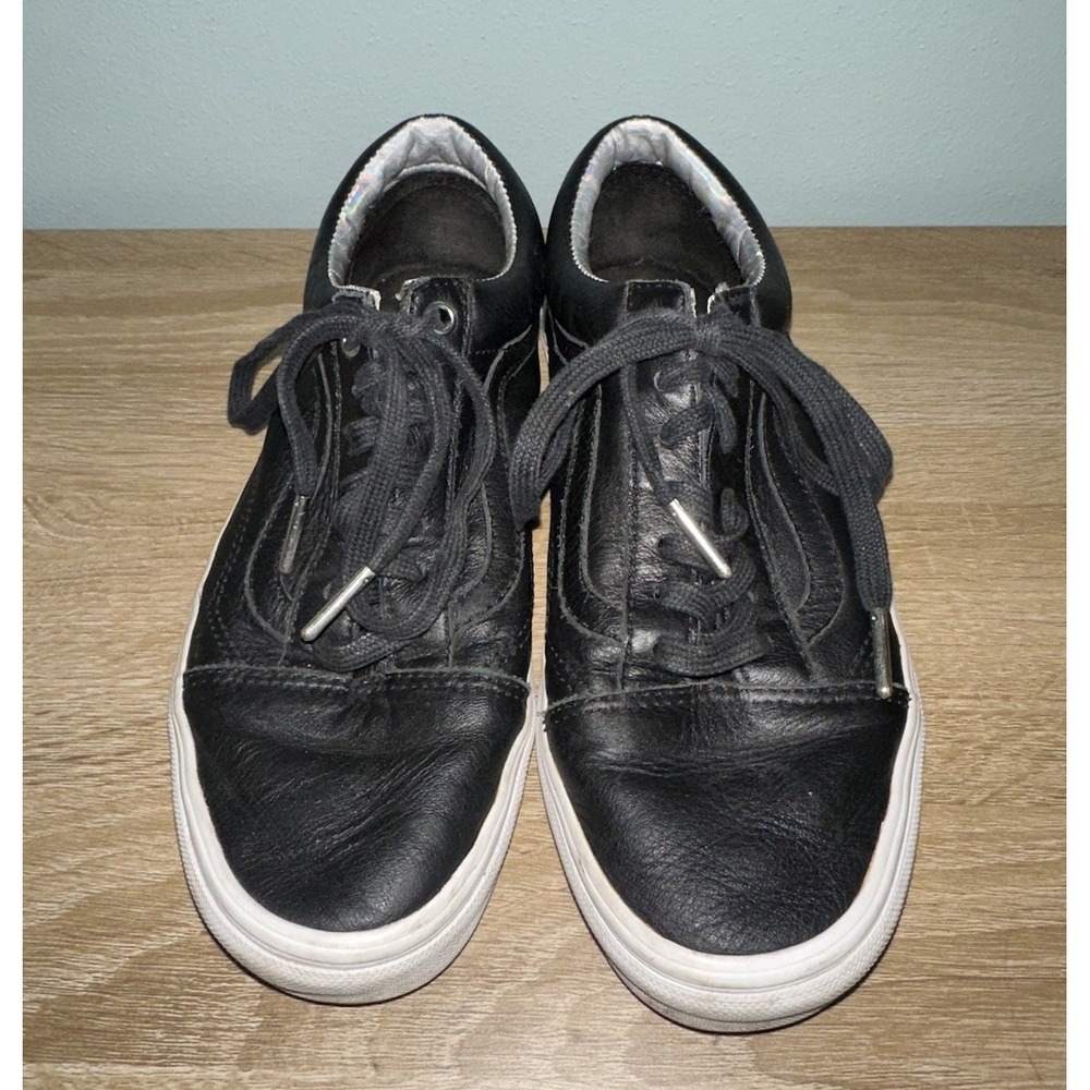 VANS Leather Old Skool Black White Men's Size 5.5 Skate Shoes Sneakers Women 7